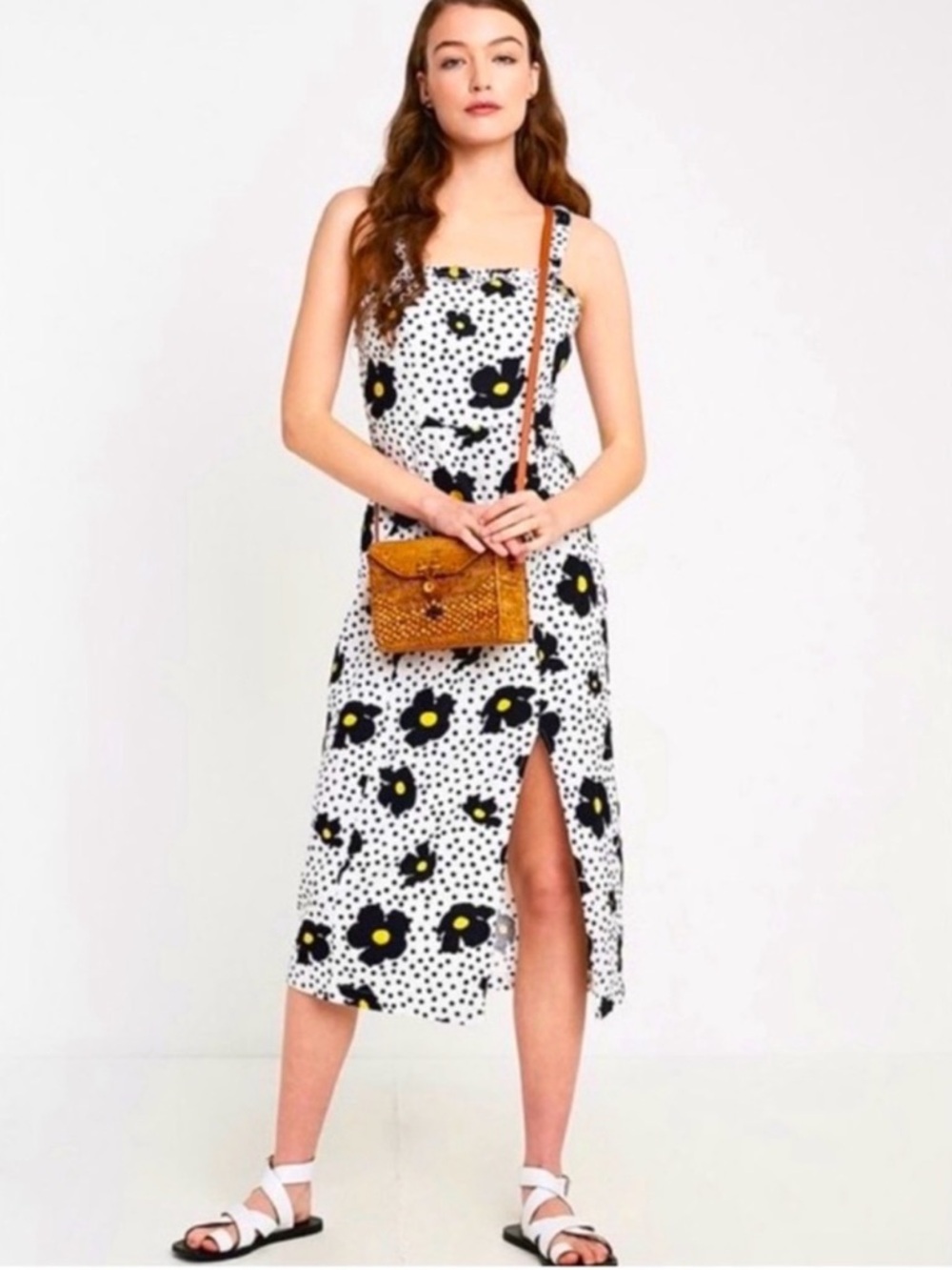 Urban Outfitters UO Remy Linen Ruffle Square Neck Midi Dress Small - Picture 15 of 15